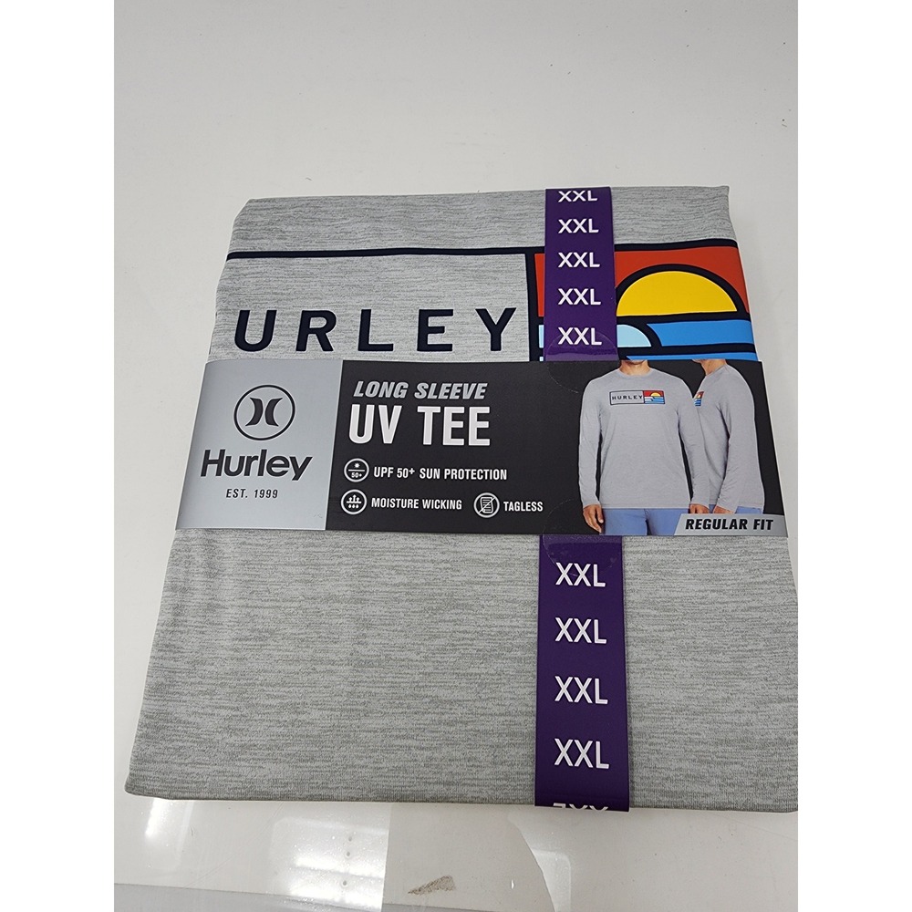 Hurley Mens‎ Long Sleeve UV Tee Gray Polyester Blend Athletic Size 2XL